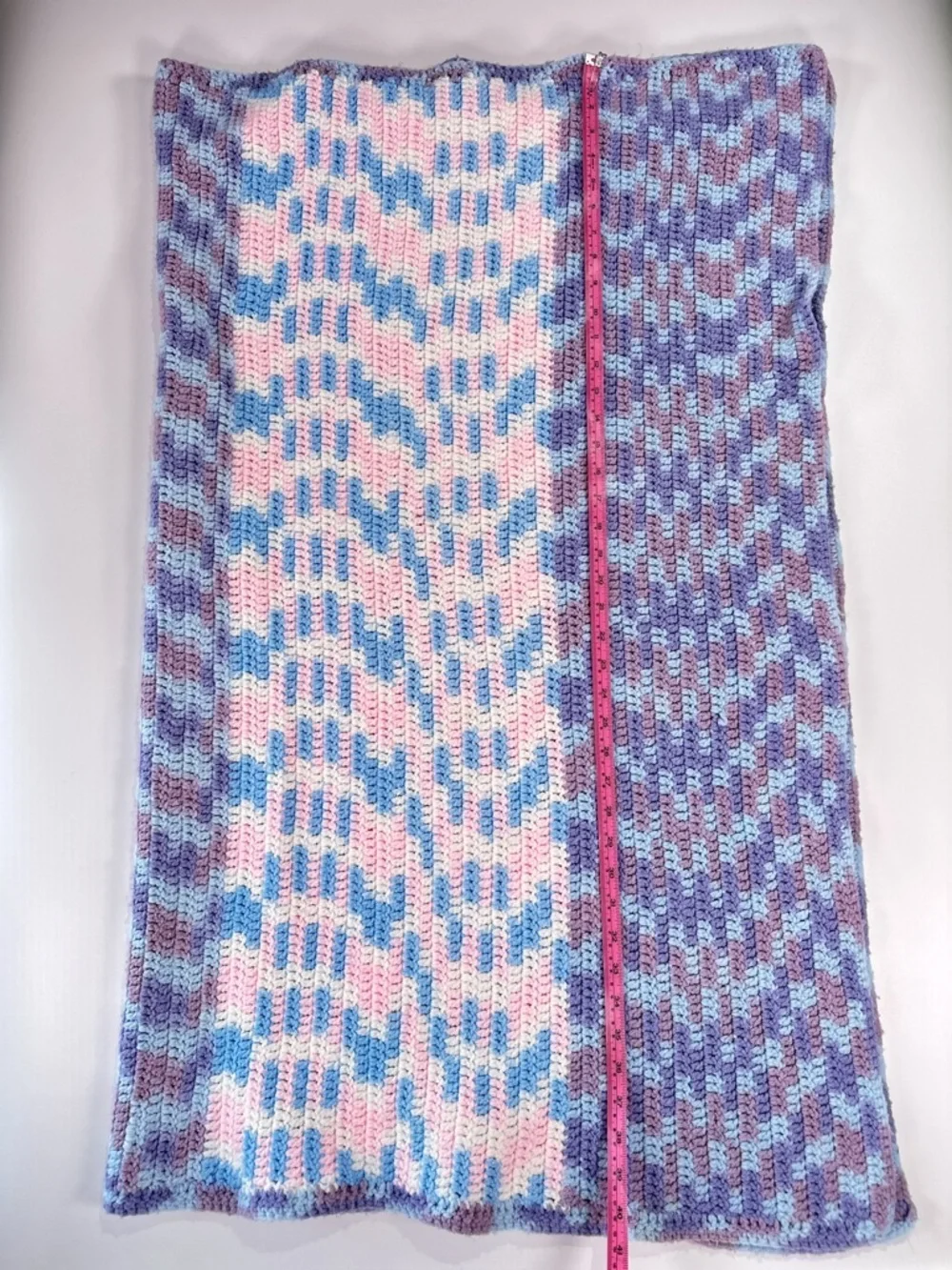 Handmade Baby Crochet Blanket Reversible Pastel Nursery Throw 40x52